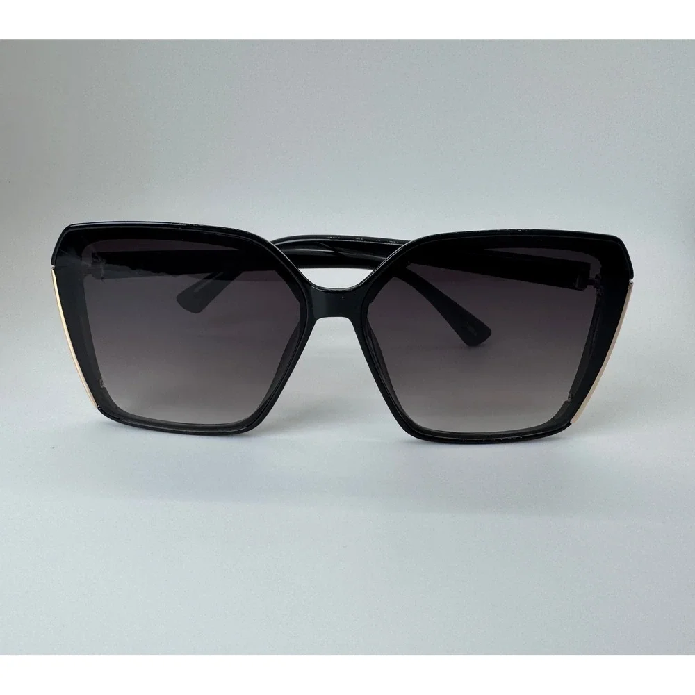 Unbranded Oversized Square Black Gold Sunglasses UV400 Smoke Gradient Lens